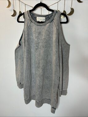 Newbury Kustom Washed Gray Cold-Shoulder Sweatshirt Dress